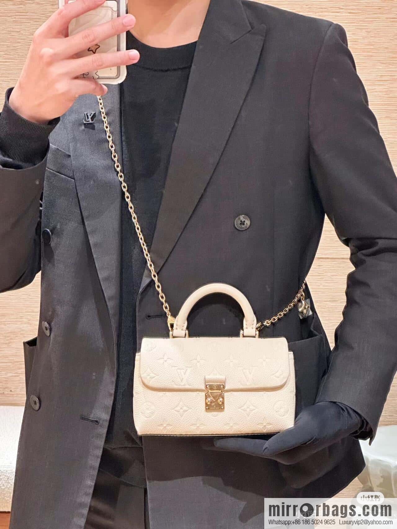 [Boutique‑grade] M12145 milky white full leather embossed, chain bag handbag series, the new NANO MADELEINE handbag of the season
