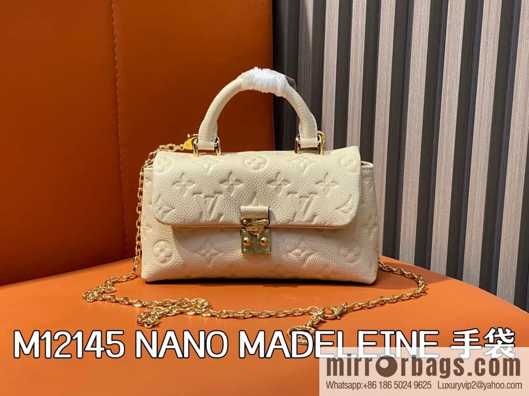 [Boutique‑grade] M12145 milky white full leather embossed, chain bag handbag series, the new NANO MADELEINE handbag of the season