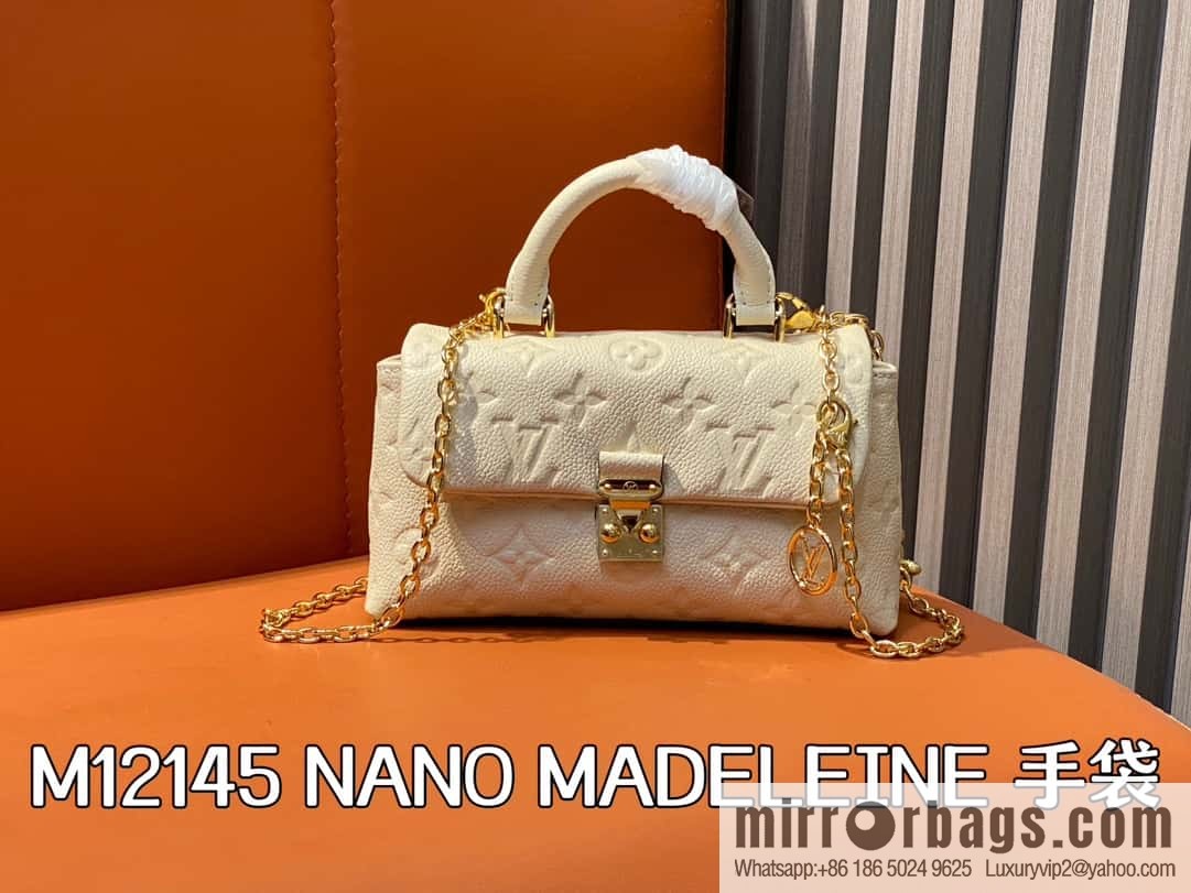 [Boutique‑grade] M12145 milky white full leather embossed, chain bag handbag series, the new NANO MADELEINE handbag of the season