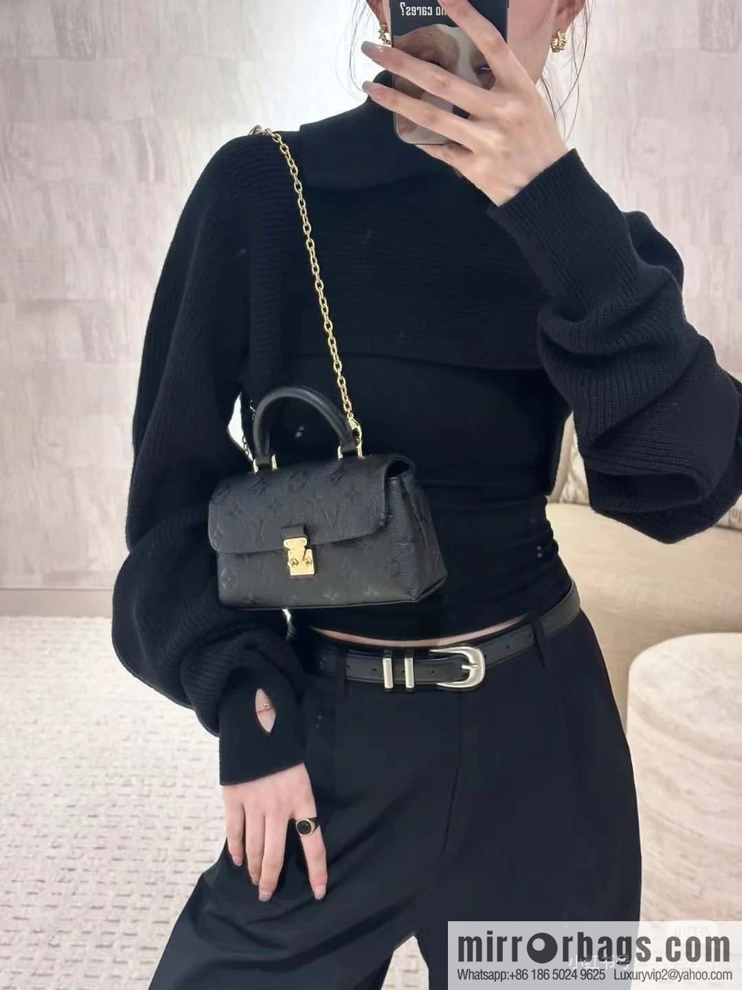 [Boutique‑grade] M12144 black full leather embossed, chain bag handbag series, the new NANO MADELEINE handbag of the season