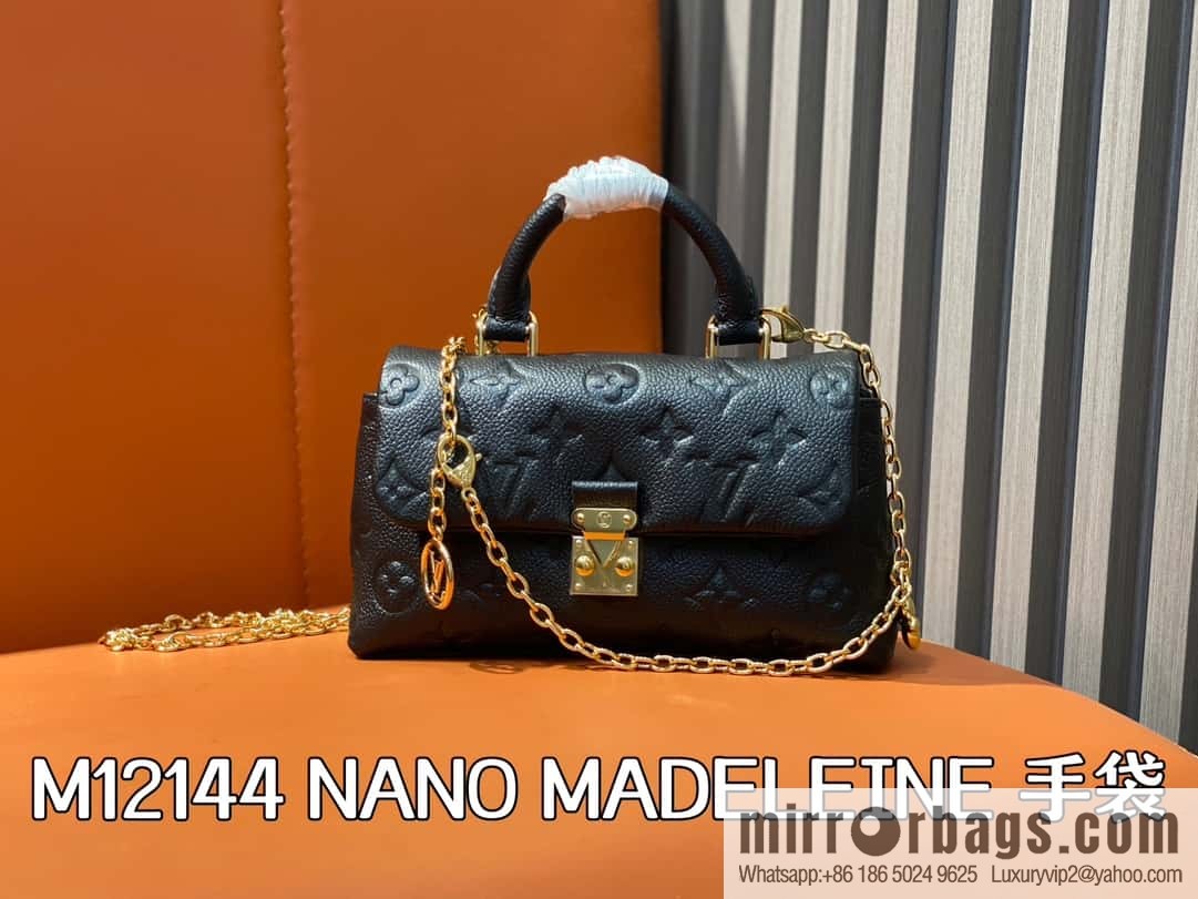 [Boutique‑grade] M12144 black full leather embossed, chain bag handbag series, the new NANO MADELEINE handbag of the season