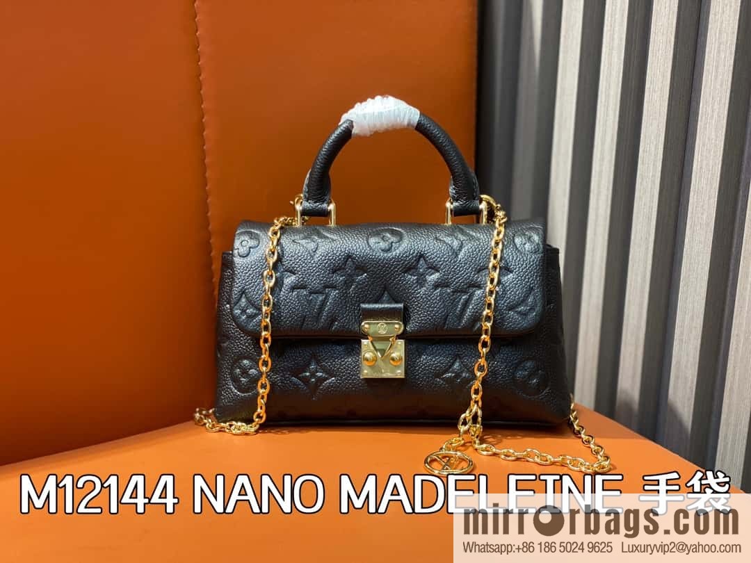 [Boutique‑grade] M12144 black full leather embossed, chain bag handbag series, the new NANO MADELEINE handbag of the season