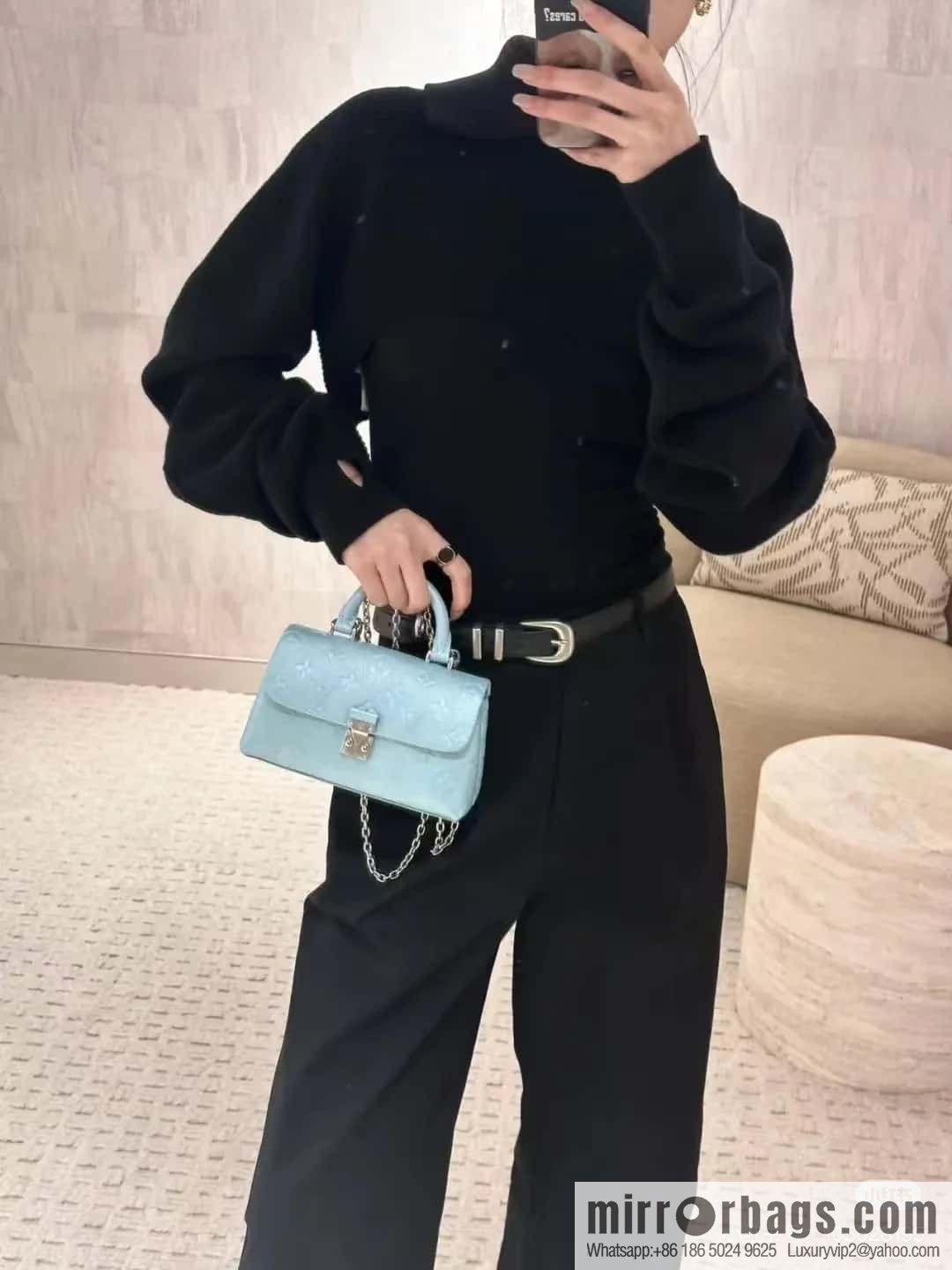 [Boutique‑grade] M12144 blue full leather embossed, chain bag handbag series, the new NANO MADELEINE handbag of the season