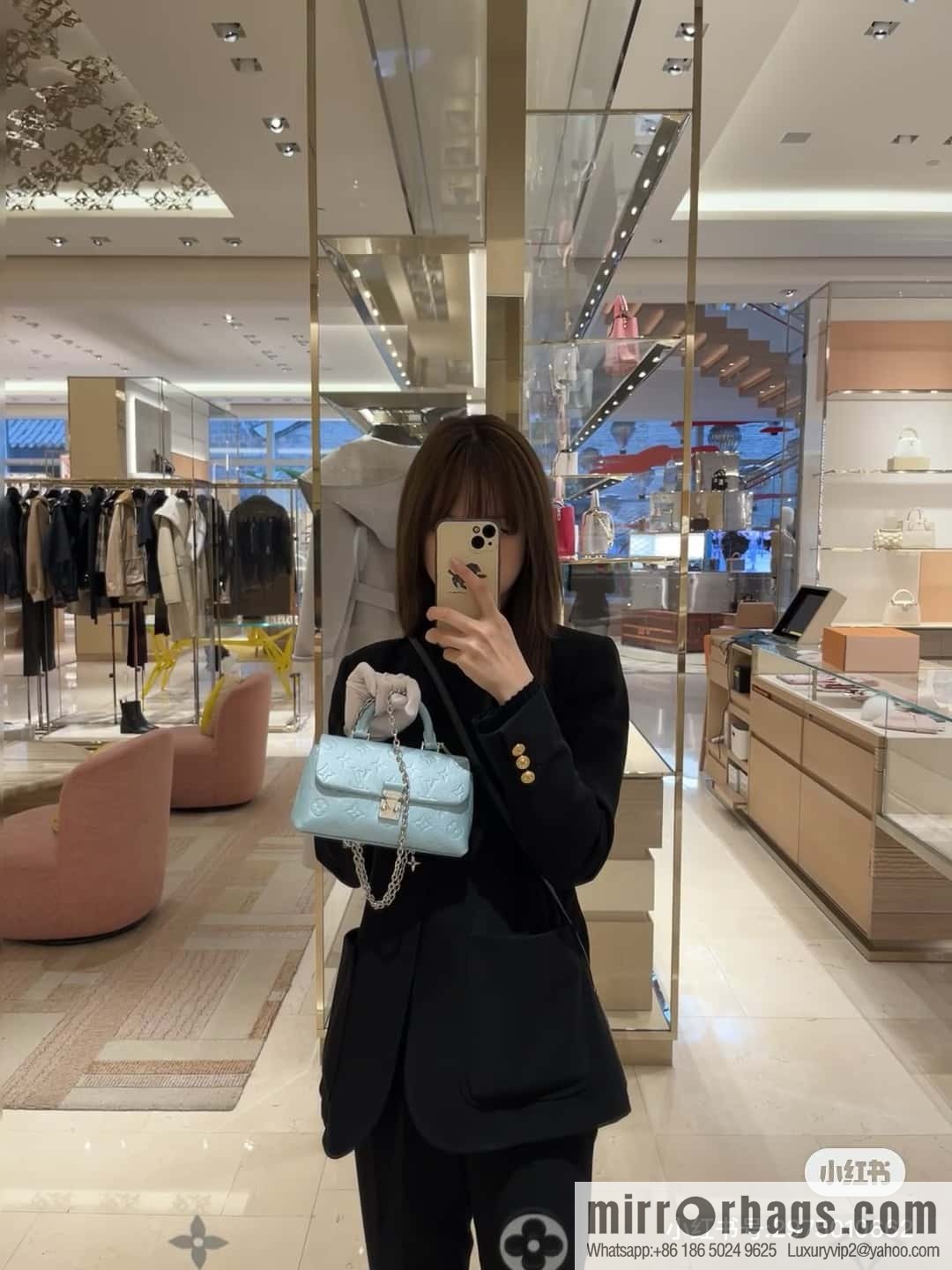 [Boutique‑grade] M12144 blue full leather embossed, chain bag handbag series, the new NANO MADELEINE handbag of the season