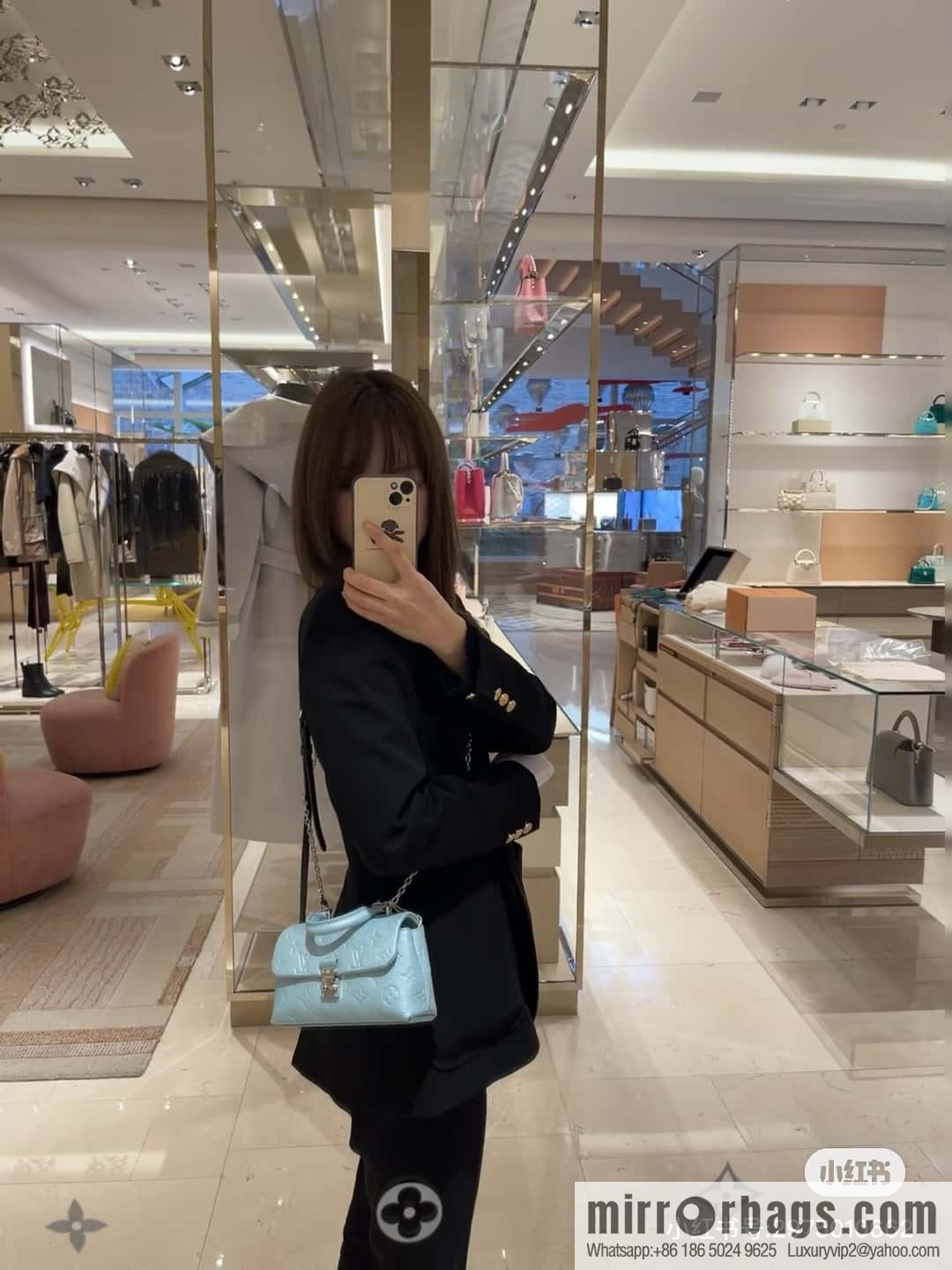 [Boutique‑grade] M12144 blue full leather embossed, chain bag handbag series, the new NANO MADELEINE handbag of the season