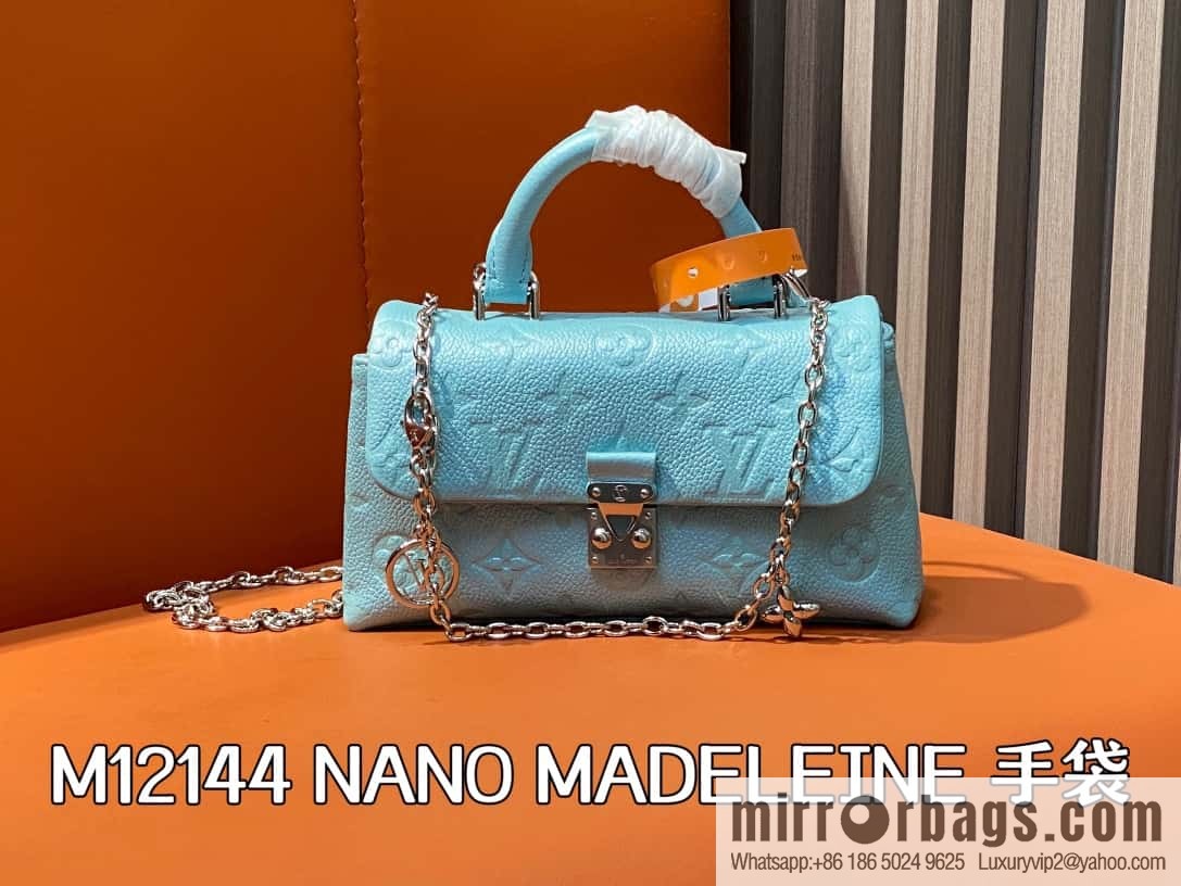 [Boutique‑grade] M12144 blue full leather embossed, chain bag handbag series, the new NANO MADELEINE handbag of the season