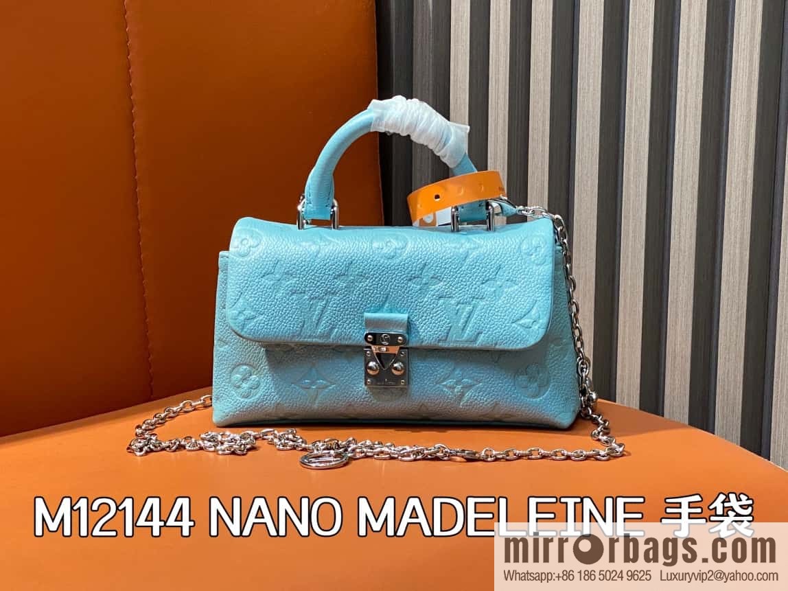 [Boutique‑grade] M12144 blue full leather embossed, chain bag handbag series, the new NANO MADELEINE handbag of the season