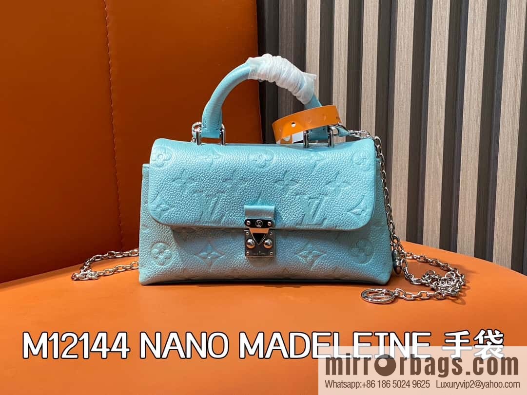 [Boutique‑grade] M12144 blue full leather embossed, chain bag handbag series, the new NANO MADELEINE handbag of the season