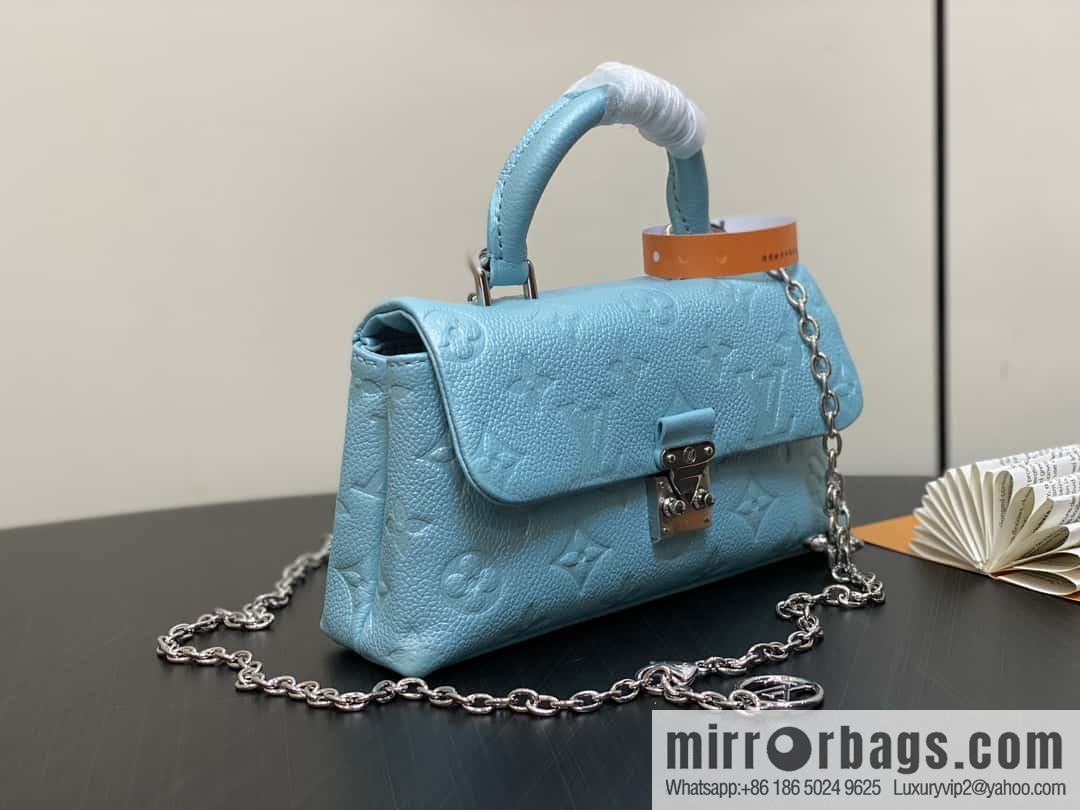 [Boutique‑grade] M12144 blue full leather embossed, chain bag handbag series, the new NANO MADELEINE handbag of the season
