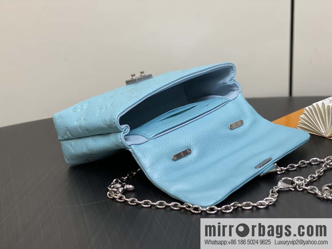 [Boutique‑grade] M12144 blue full leather embossed, chain bag handbag series, the new NANO MADELEINE handbag of the season
