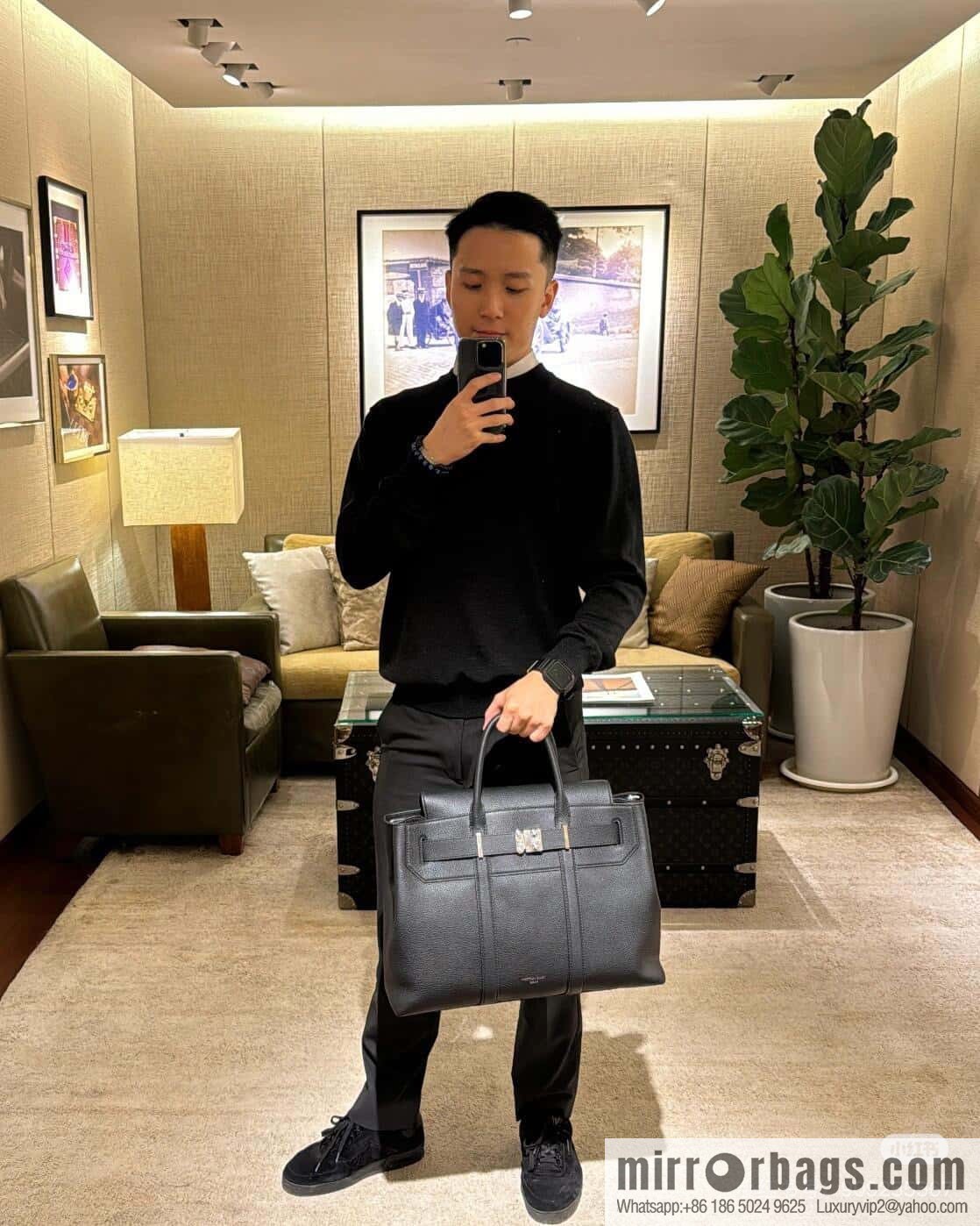 [Boutique‑grade] M23513 black full leather, handbag, briefcase series GEORGES TOTE medium handbag