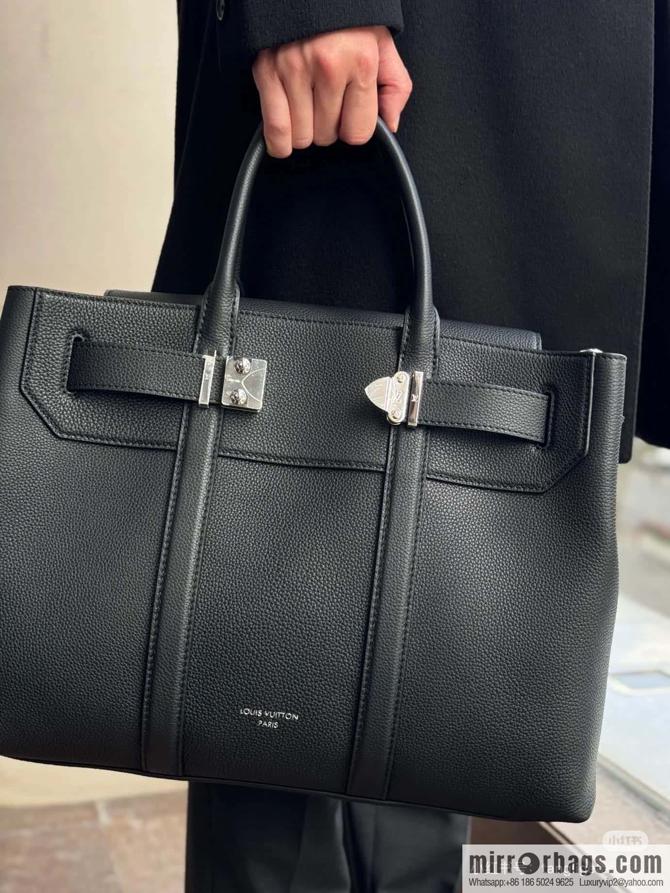 [Boutique‑grade] M23513 black full leather, handbag, briefcase series GEORGES TOTE medium handbag