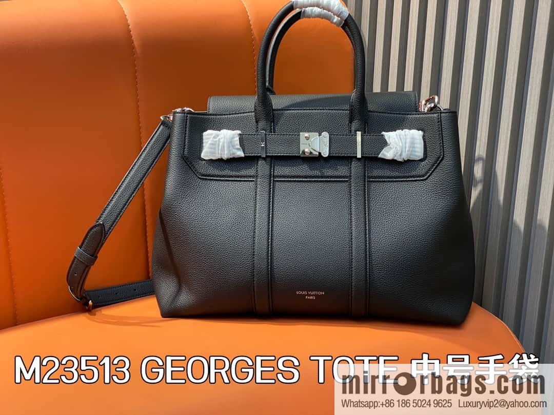 [Boutique‑grade] M23513 black full leather, handbag, briefcase series GEORGES TOTE medium handbag