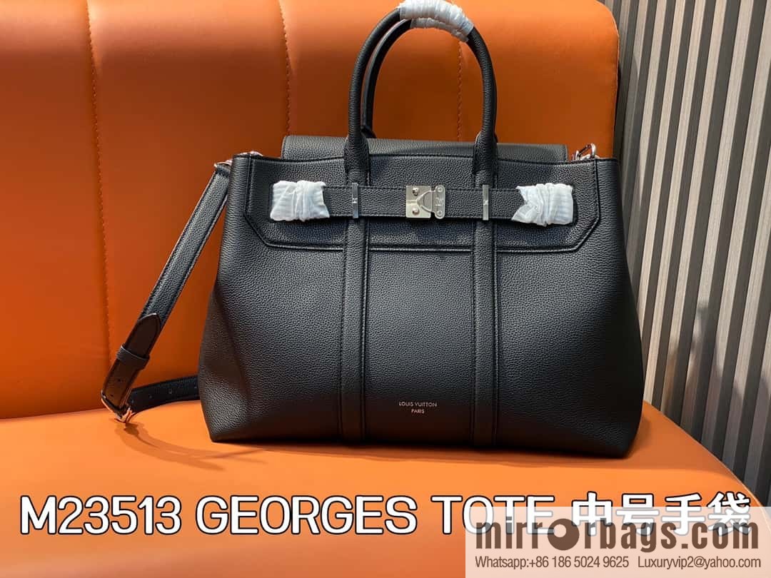 [Boutique‑grade] M23513 black full leather, handbag, briefcase series GEORGES TOTE medium handbag
