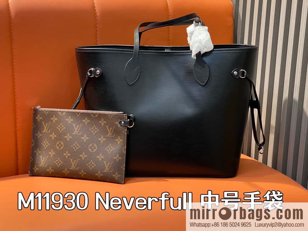 [Boutique‑grade] M11930 black, water ripple shopping bag series Neverfull medium handbag