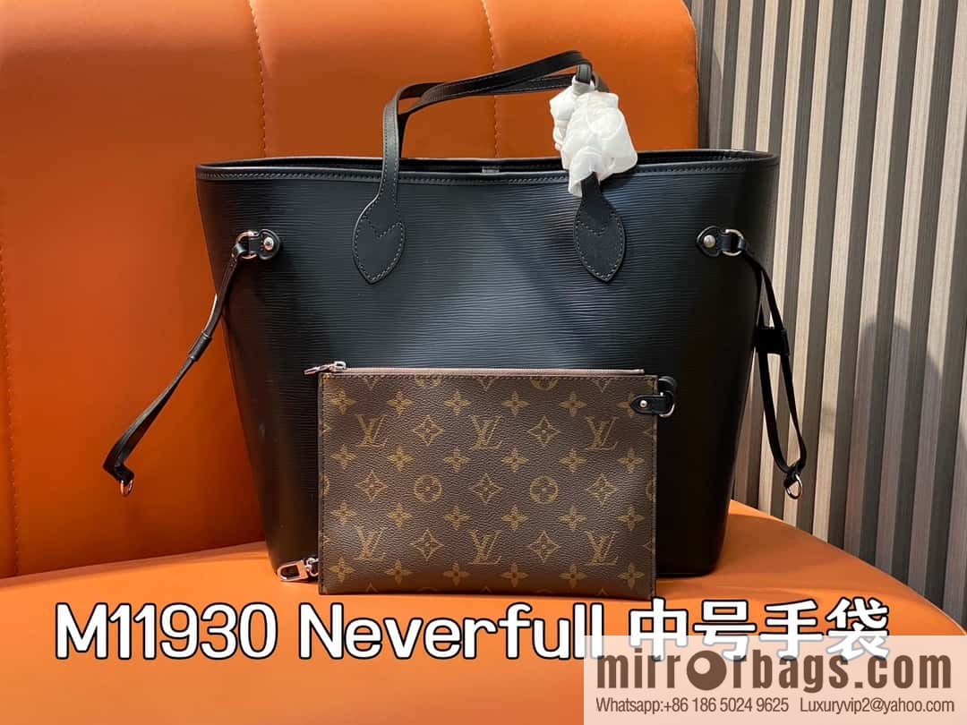 [Boutique‑grade] M11930 black, water ripple shopping bag series Neverfull medium handbag