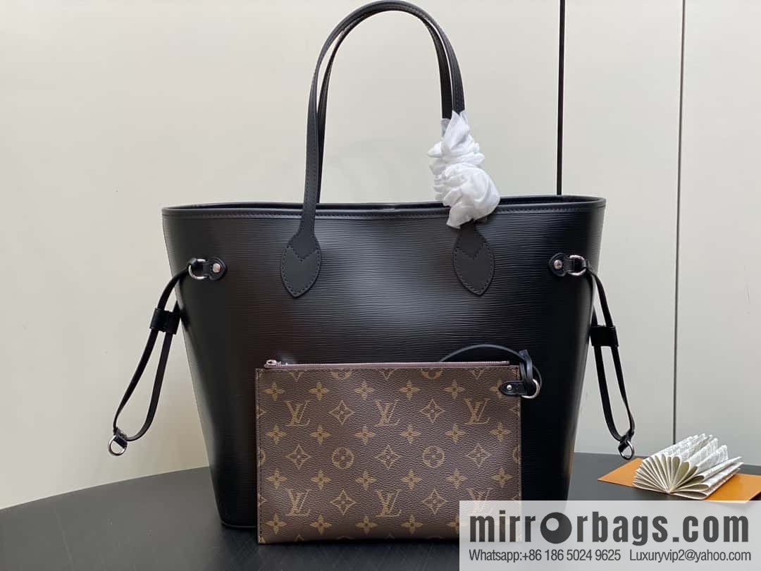 [Boutique‑grade] M11930 black, water ripple shopping bag series Neverfull medium handbag