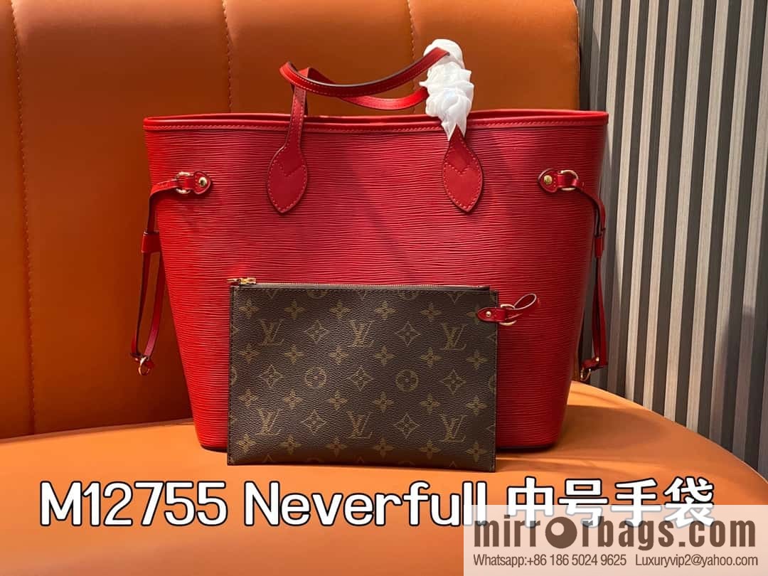 [Boutique‑grade] M11930 red, water ripple shopping bag series Neverfull medium handbag