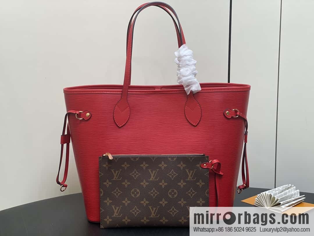 [Boutique‑grade] M11930 red, water ripple shopping bag series Neverfull medium handbag