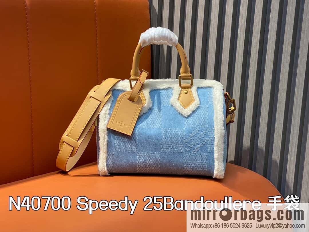[Boutique‑grade] N40700 blue denim plush, pillow bag speedy series Speedy 25Bandoullere handbag