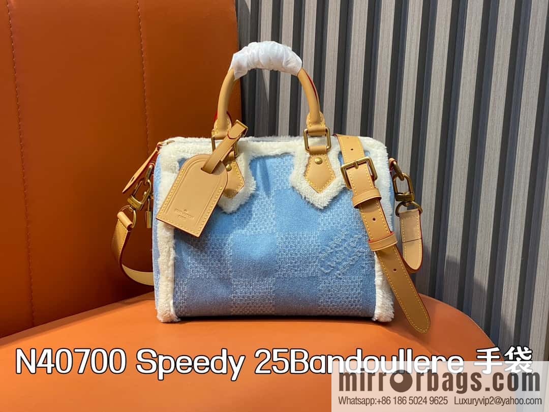 [Boutique‑grade] N40700 blue denim plush, pillow bag speedy series Speedy 25Bandoullere handbag