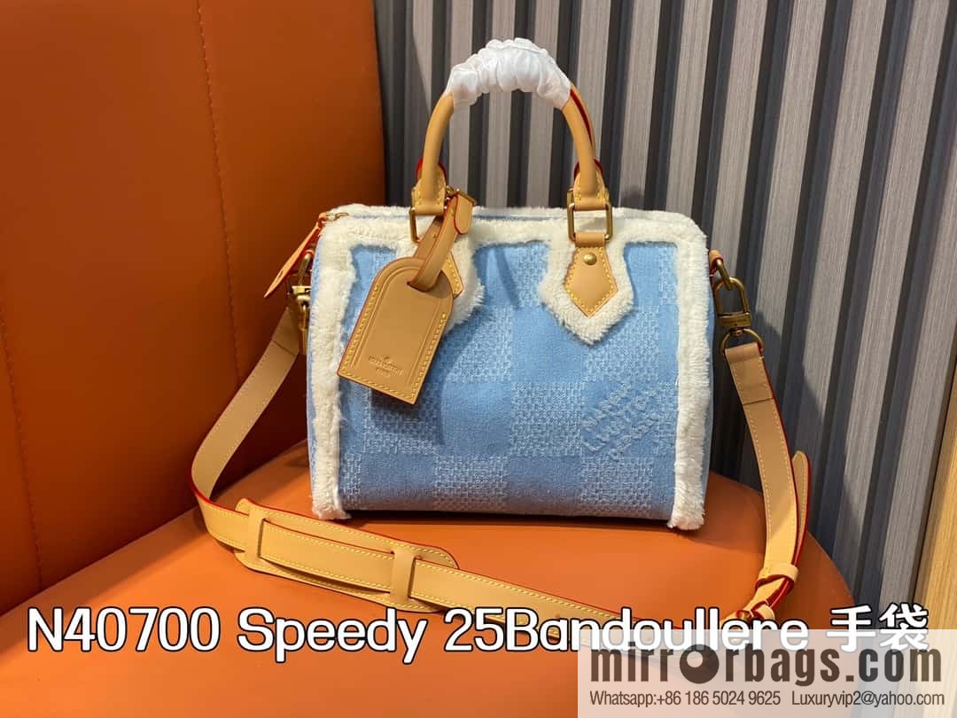 [Boutique‑grade] N40700 blue denim plush, pillow bag speedy series Speedy 25Bandoullere handbag