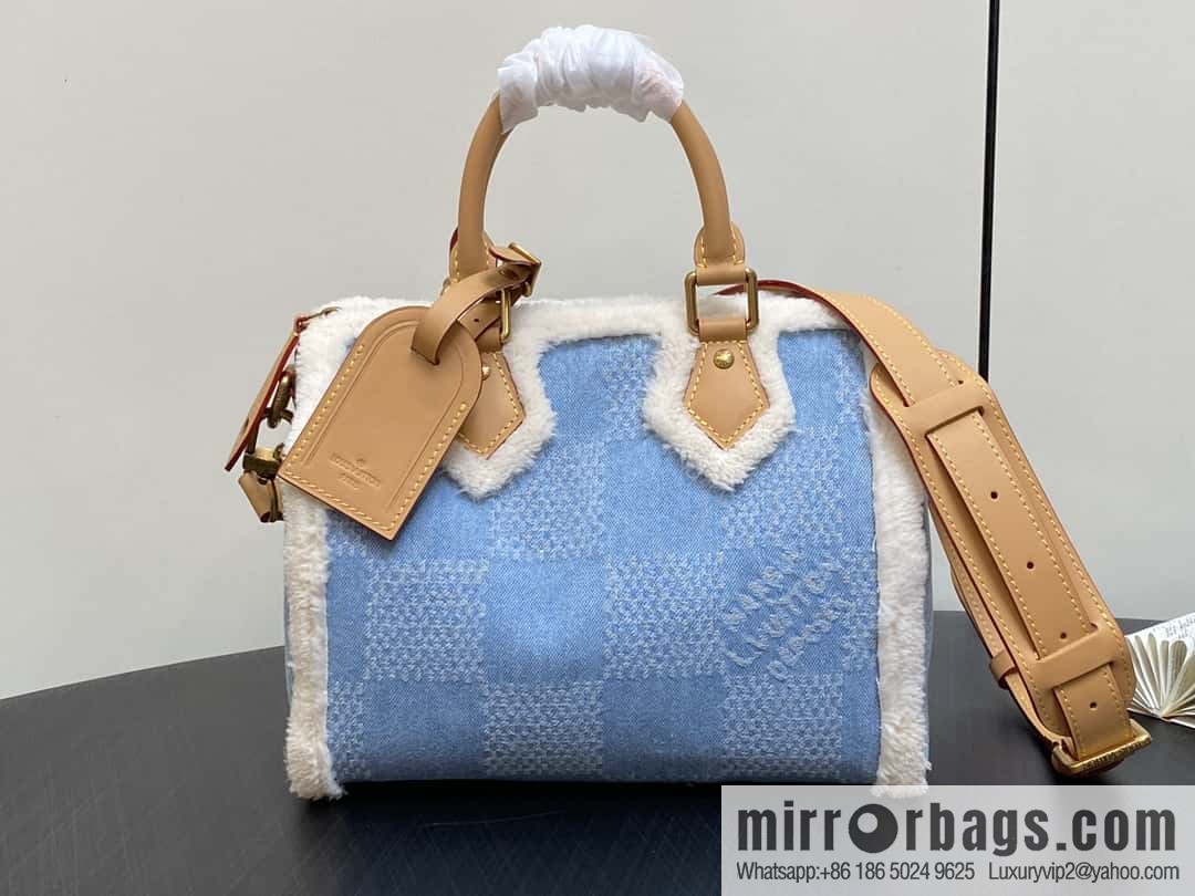 [Boutique‑grade] N40700 blue denim plush, pillow bag speedy series Speedy 25Bandoullere handbag