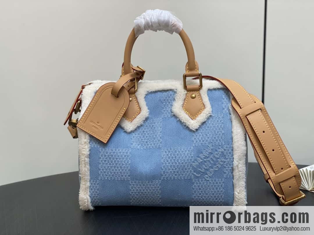 [Boutique‑grade] N40700 blue denim plush, pillow bag speedy series Speedy 25Bandoullere handbag