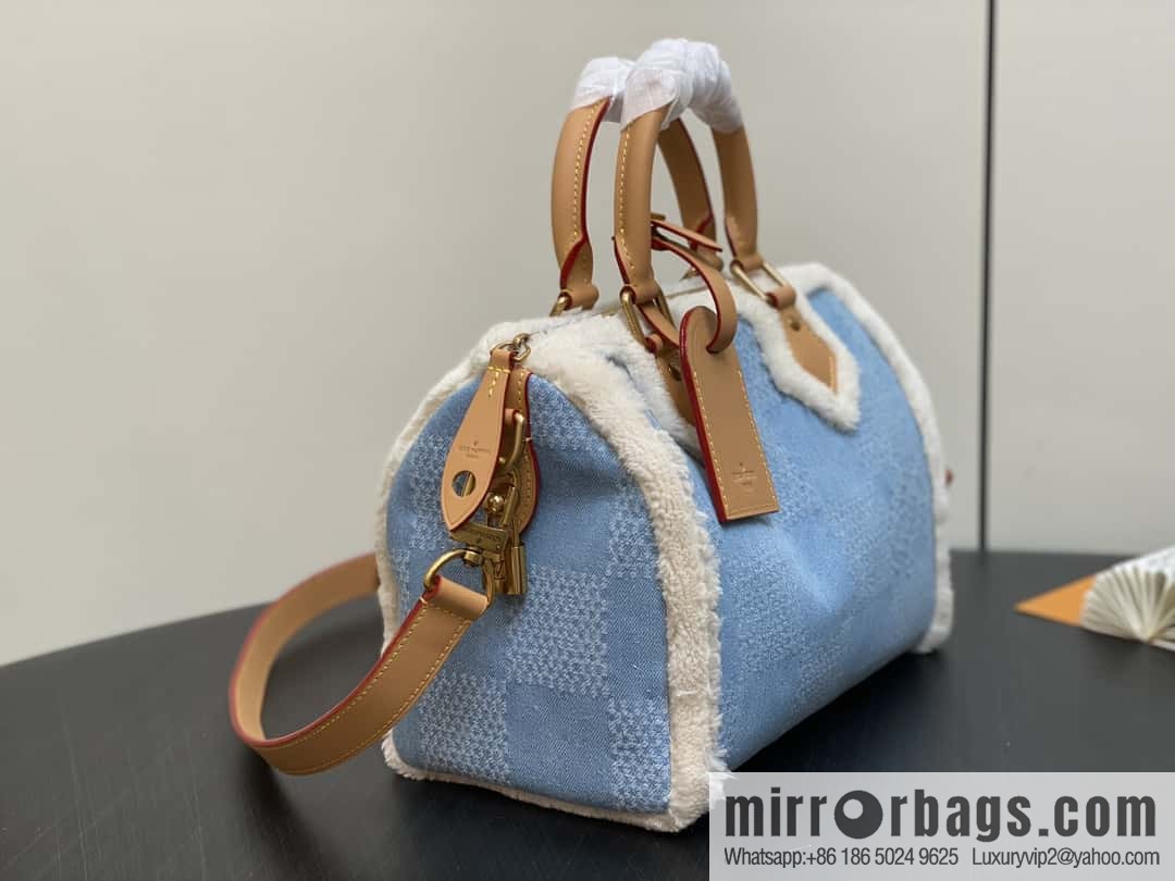 [Boutique‑grade] N40700 blue denim plush, pillow bag speedy series Speedy 25Bandoullere handbag