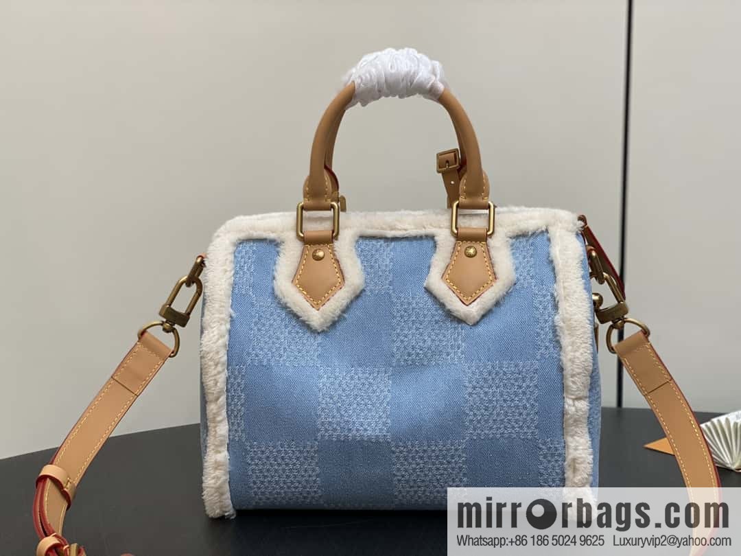 [Boutique‑grade] N40700 blue denim plush, pillow bag speedy series Speedy 25Bandoullere handbag