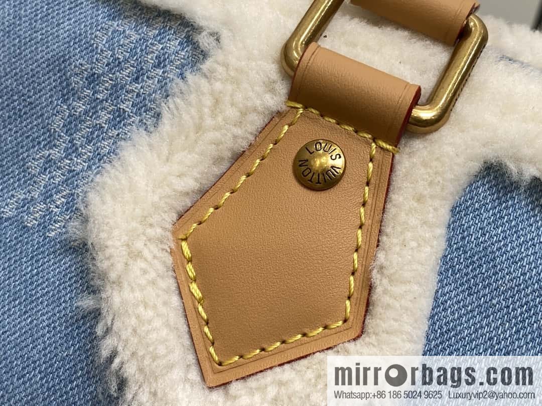 [Boutique‑grade] N40700 blue denim plush, pillow bag speedy series Speedy 25Bandoullere handbag