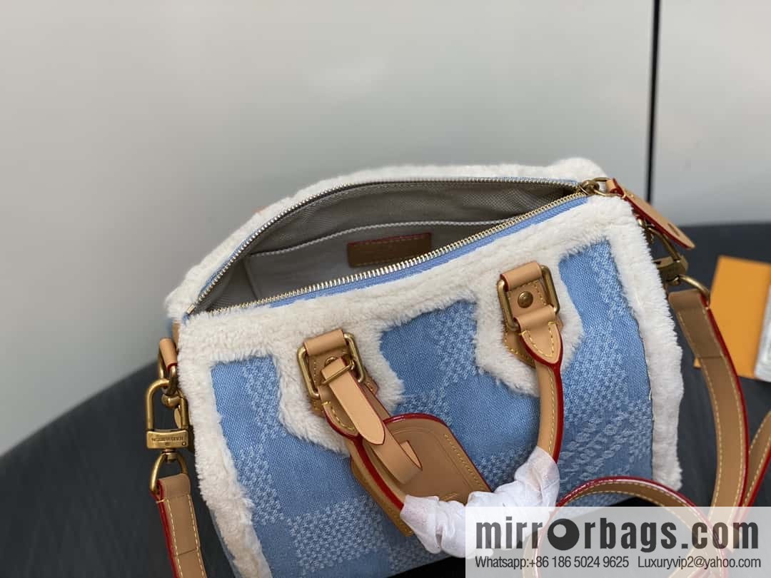 [Boutique‑grade] N40700 blue denim plush, pillow bag speedy series Speedy 25Bandoullere handbag