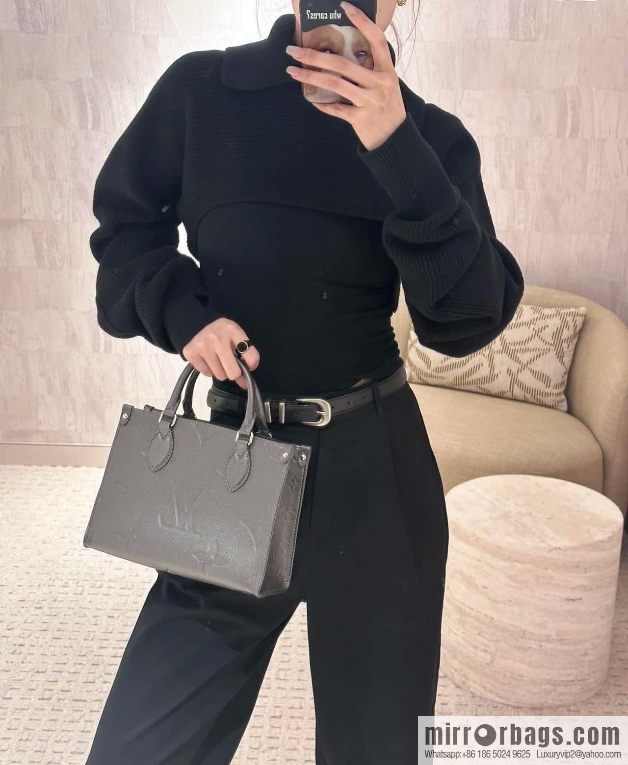 [Premium‑quality] M12886 gun gray, full leather embossed square bag series ONTHEGO small handbag
