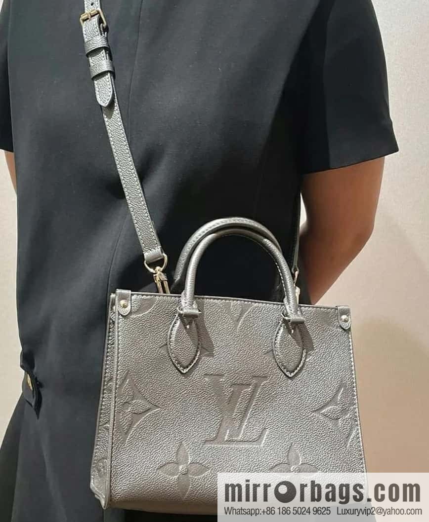 [Premium‑quality] M12886 gun gray, full leather embossed square bag series ONTHEGO small handbag