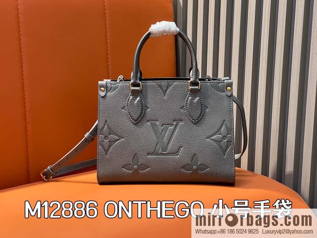 [Premium‑quality] M12886 gun gray, full leather embossed square bag series ONTHEGO small handbag