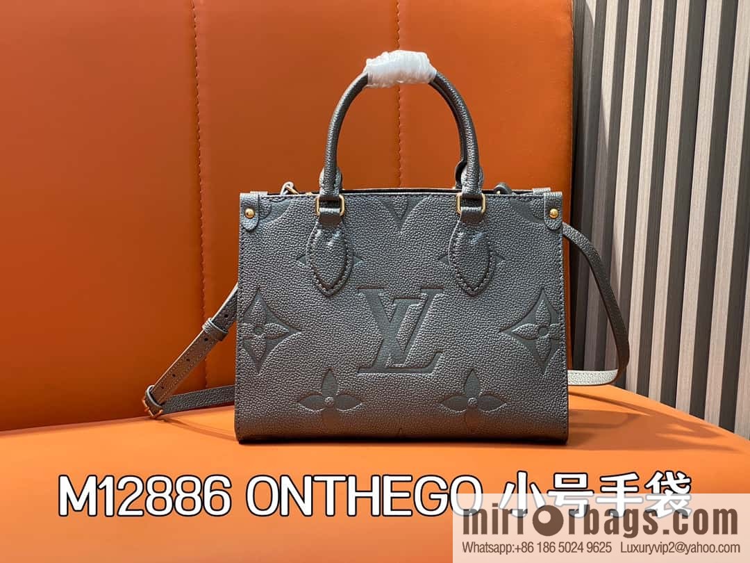 [Premium‑quality] M12886 gun gray, full leather embossed square bag series ONTHEGO small handbag