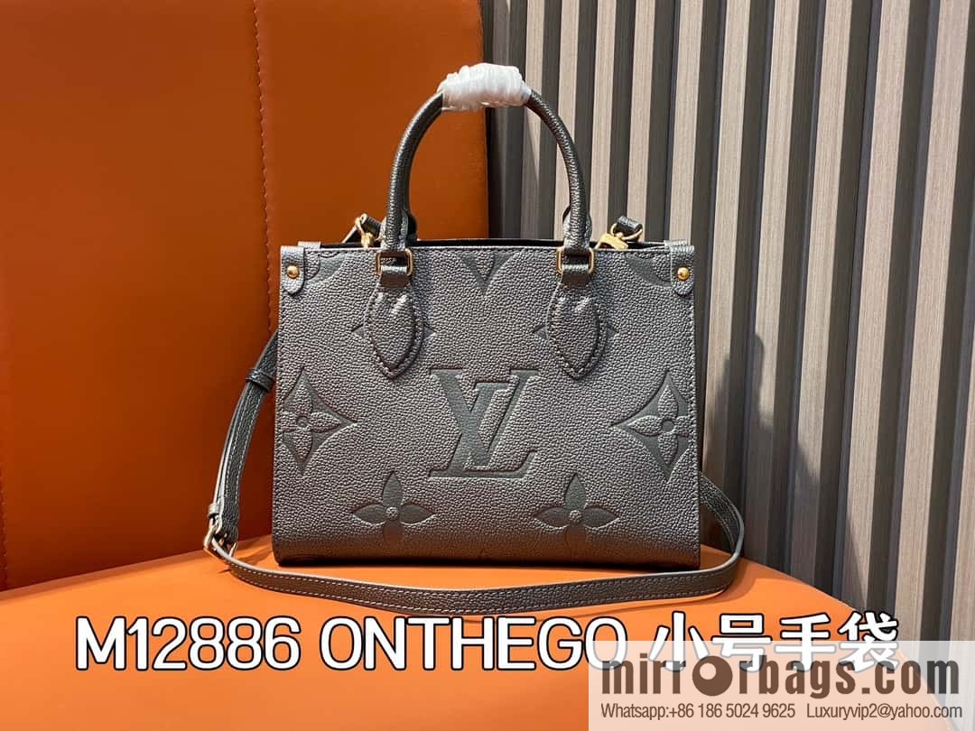 [Premium‑quality] M12886 gun gray, full leather embossed square bag series ONTHEGO small handbag
