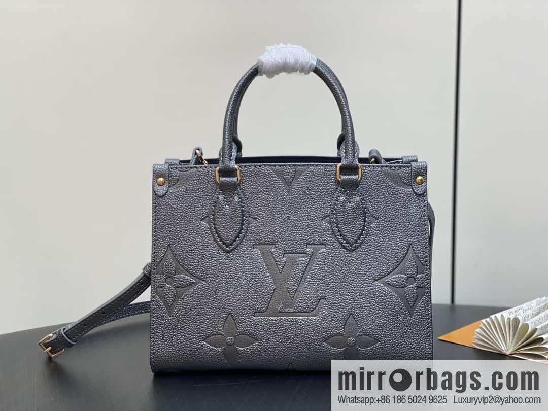[Premium‑quality] M12886 gun gray, full leather embossed square bag series ONTHEGO small handbag