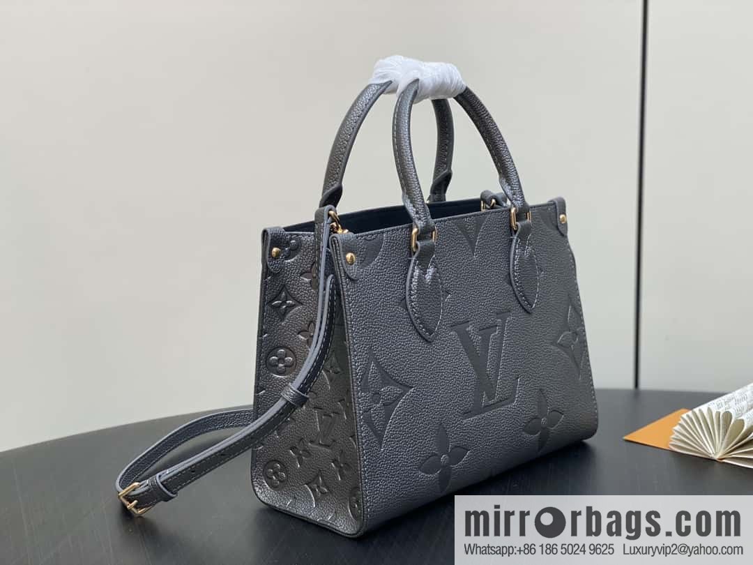 [Premium‑quality] M12886 gun gray, full leather embossed square bag series ONTHEGO small handbag