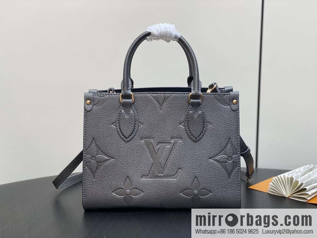 [Premium‑quality] M12886 gun gray, full leather embossed square bag series ONTHEGO small handbag