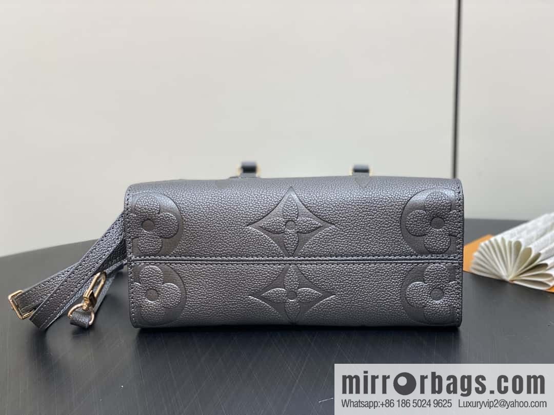 [Premium‑quality] M12886 gun gray, full leather embossed square bag series ONTHEGO small handbag