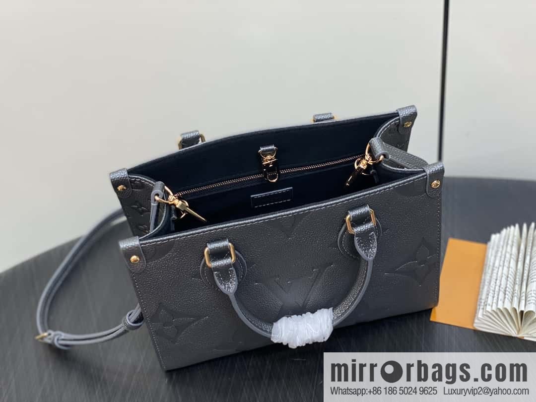 [Premium‑quality] M12886 gun gray, full leather embossed square bag series ONTHEGO small handbag