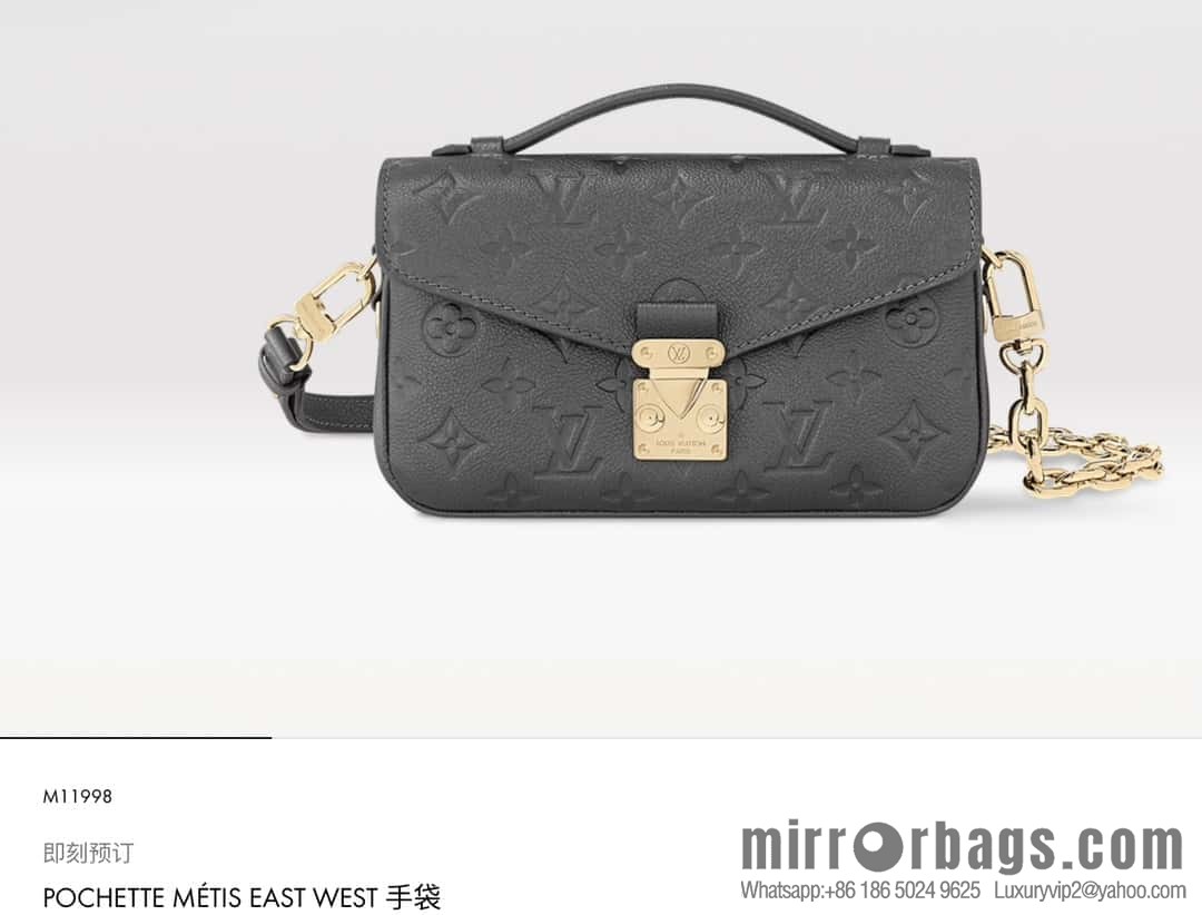 [Boutique‑grade] M11998 gun gray, full leather embossed chain messenger bag series Metis handbag