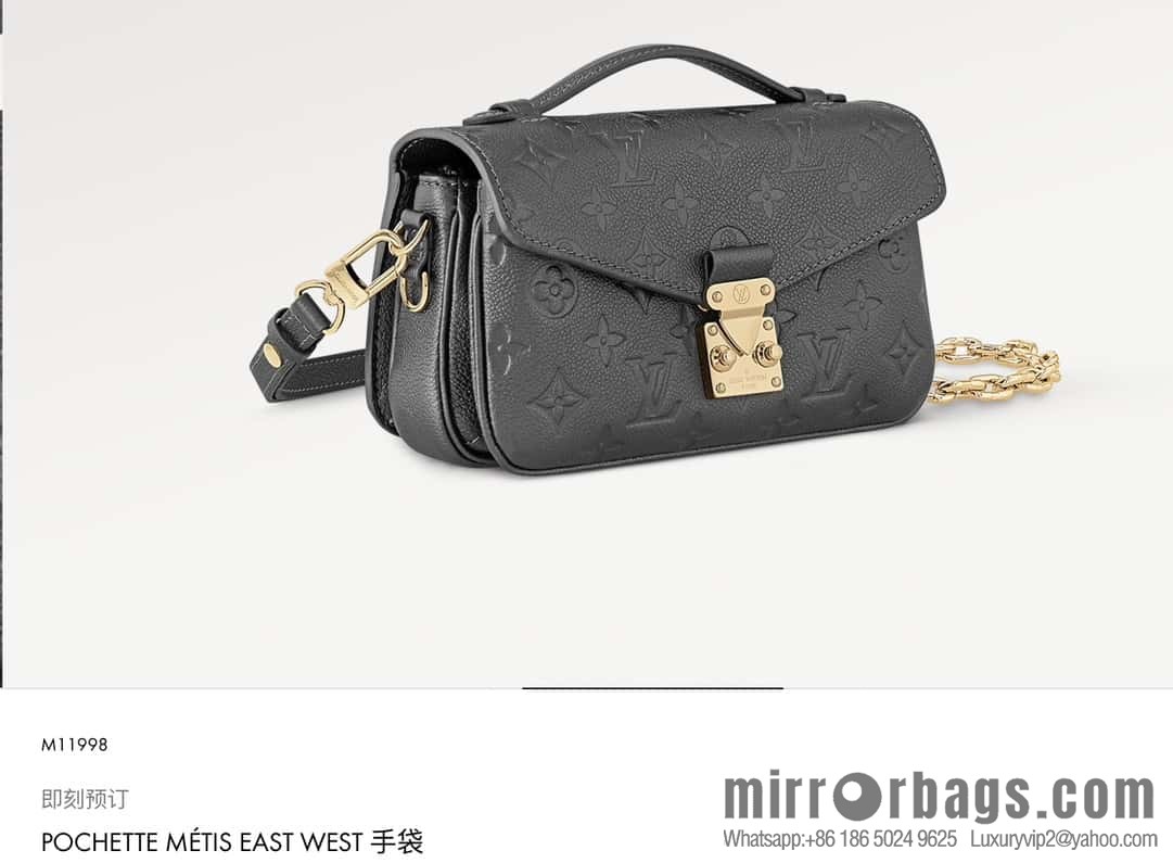[Boutique‑grade] M11998 gun gray, full leather embossed chain messenger bag series Metis handbag