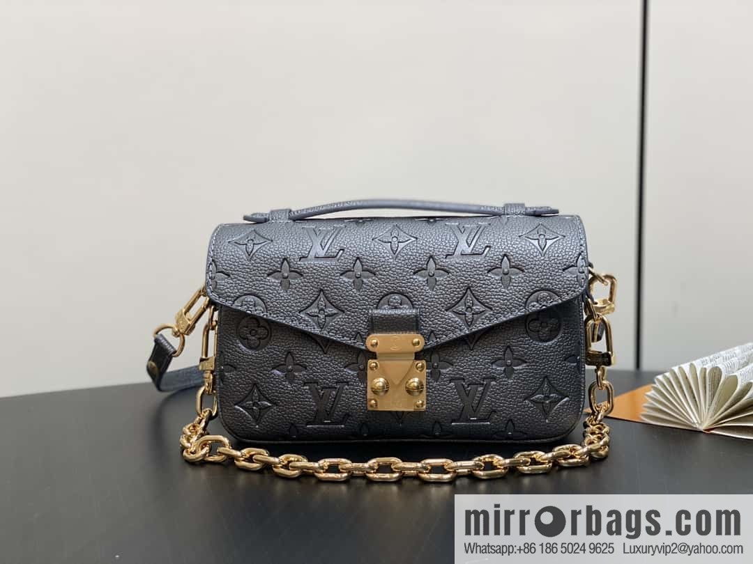 [Boutique‑grade] M11998 gun gray, full leather embossed chain messenger bag series Metis handbag