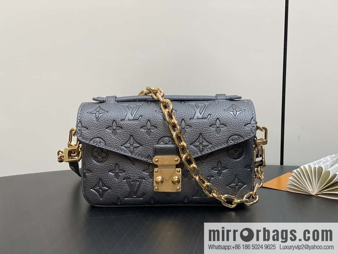 [Boutique‑grade] M11998 gun gray, full leather embossed chain messenger bag series Metis handbag