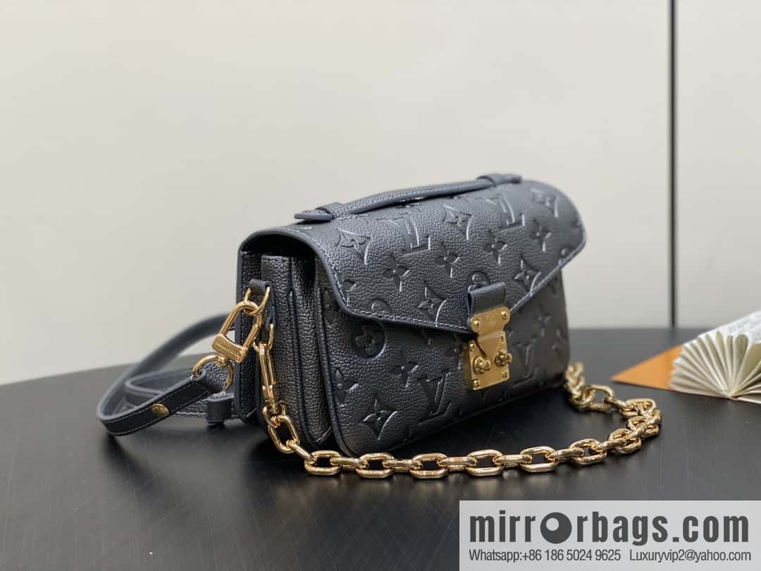 [Boutique‑grade] M11998 gun gray, full leather embossed chain messenger bag series Metis handbag