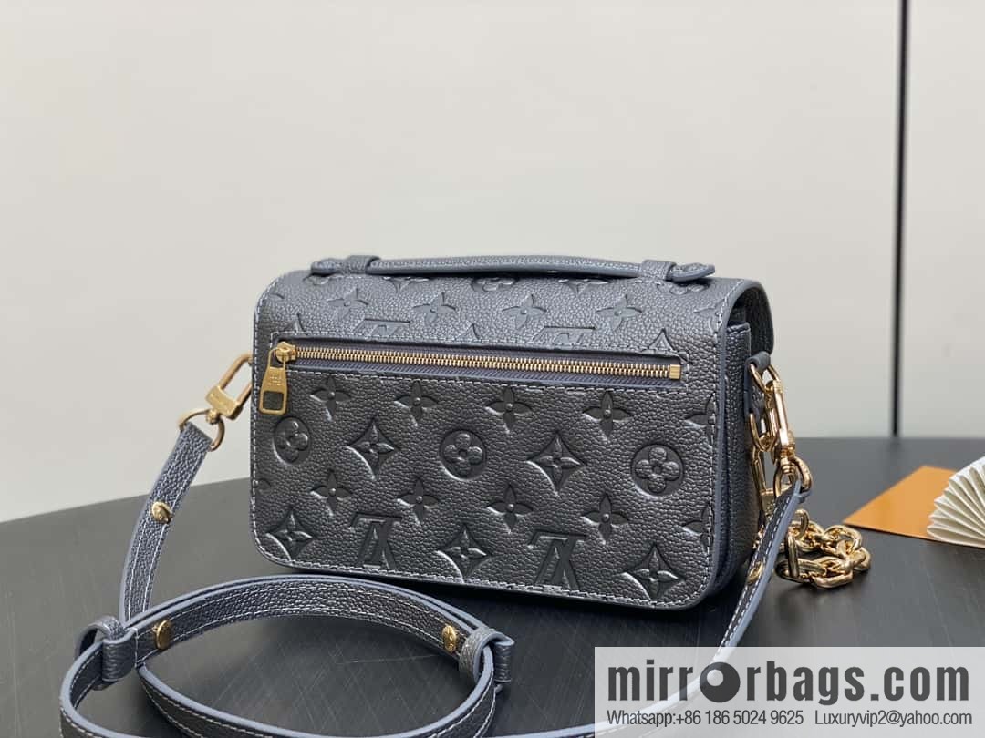 [Boutique‑grade] M11998 gun gray, full leather embossed chain messenger bag series Metis handbag