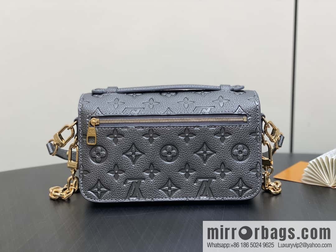 [Boutique‑grade] M11998 gun gray, full leather embossed chain messenger bag series Metis handbag