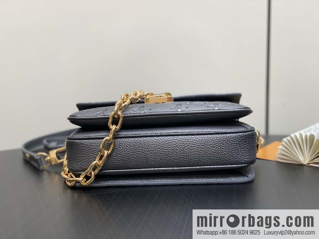 [Boutique‑grade] M11998 gun gray, full leather embossed chain messenger bag series Metis handbag